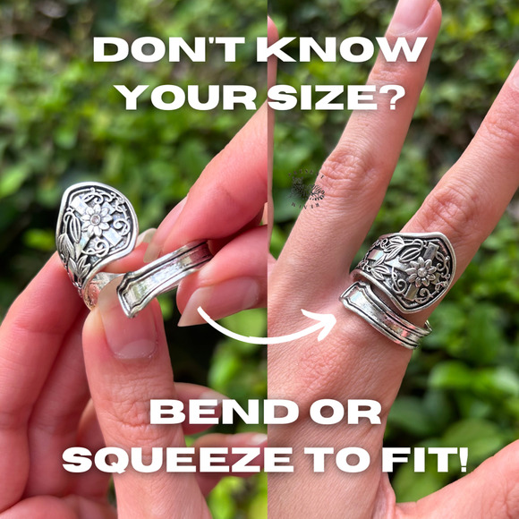 Vintage Spoon Ring – Floral Pattern Adjustable Chunky Silver Y2K Jewelry - Picture 3 of 3